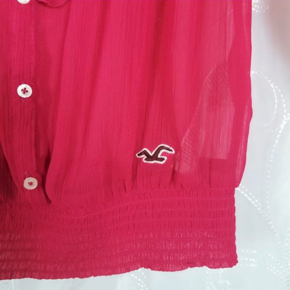 Hollister Sz XS Semi Sheer Top Fuchsia 3/4 Sleeve - Picture 4 of 7